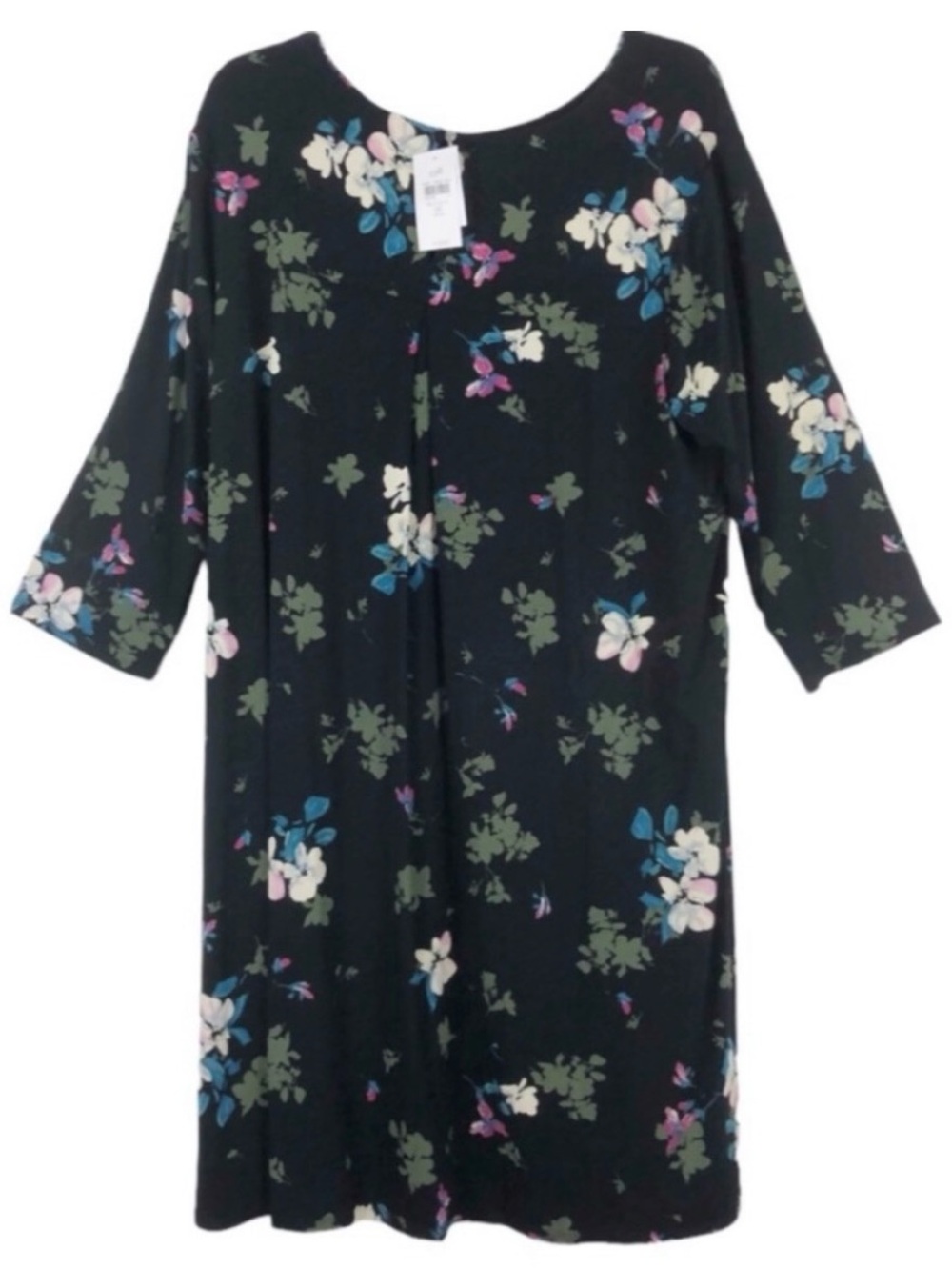 J Jill Wearever Perfect Black Floral Ballet Sleeve Dress Size 2X - Picture 1 of 16